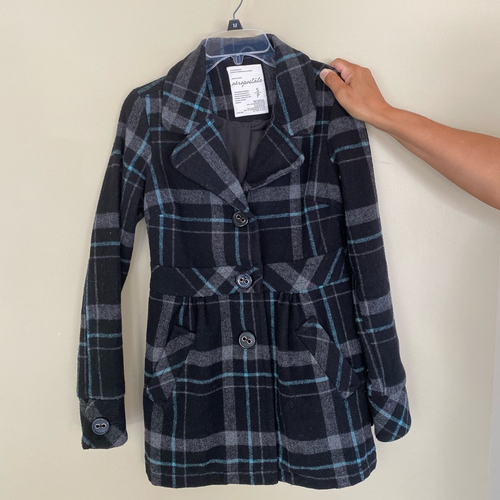 Aeropostale Small Plaid Pea Coat